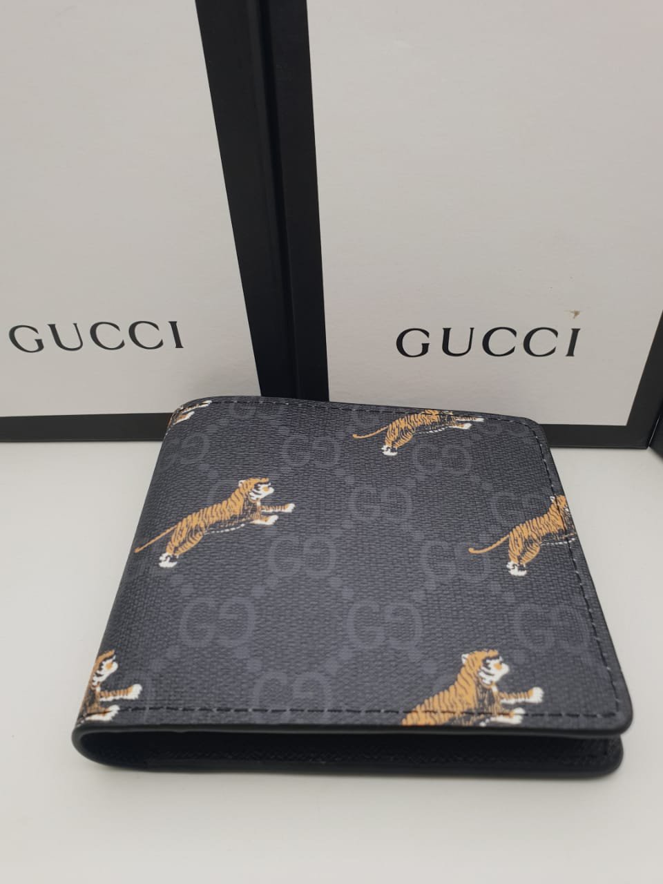 Gucci Tiger Printed  Wallet Dark Grey