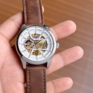 Tommy Hilfigher Automatic Leather Silver Brown
