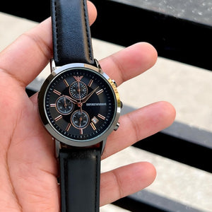 Emporio Armani Black Leather Chronograph
