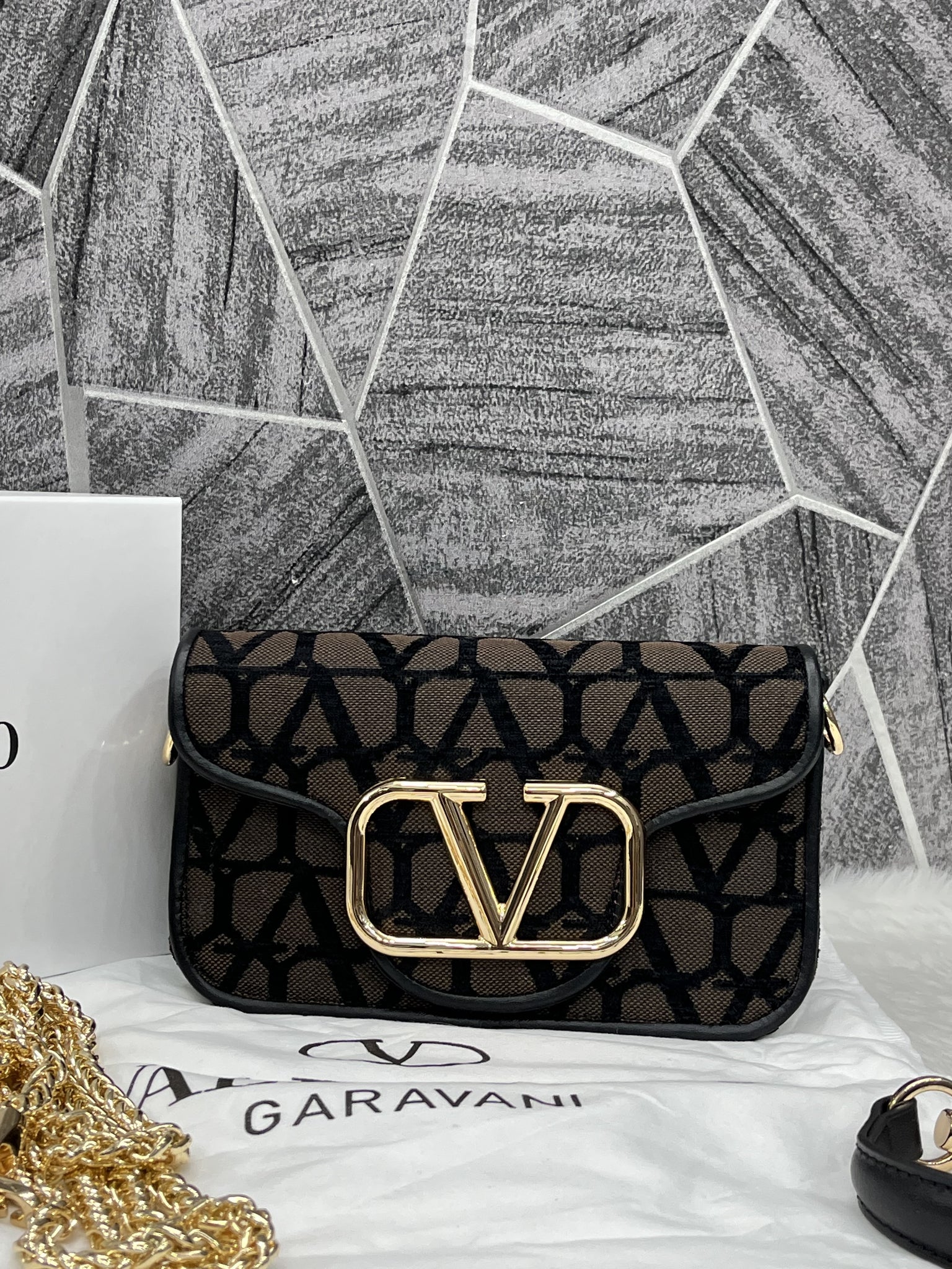 Valentino V Lock Coffee Small Shoulder Bag