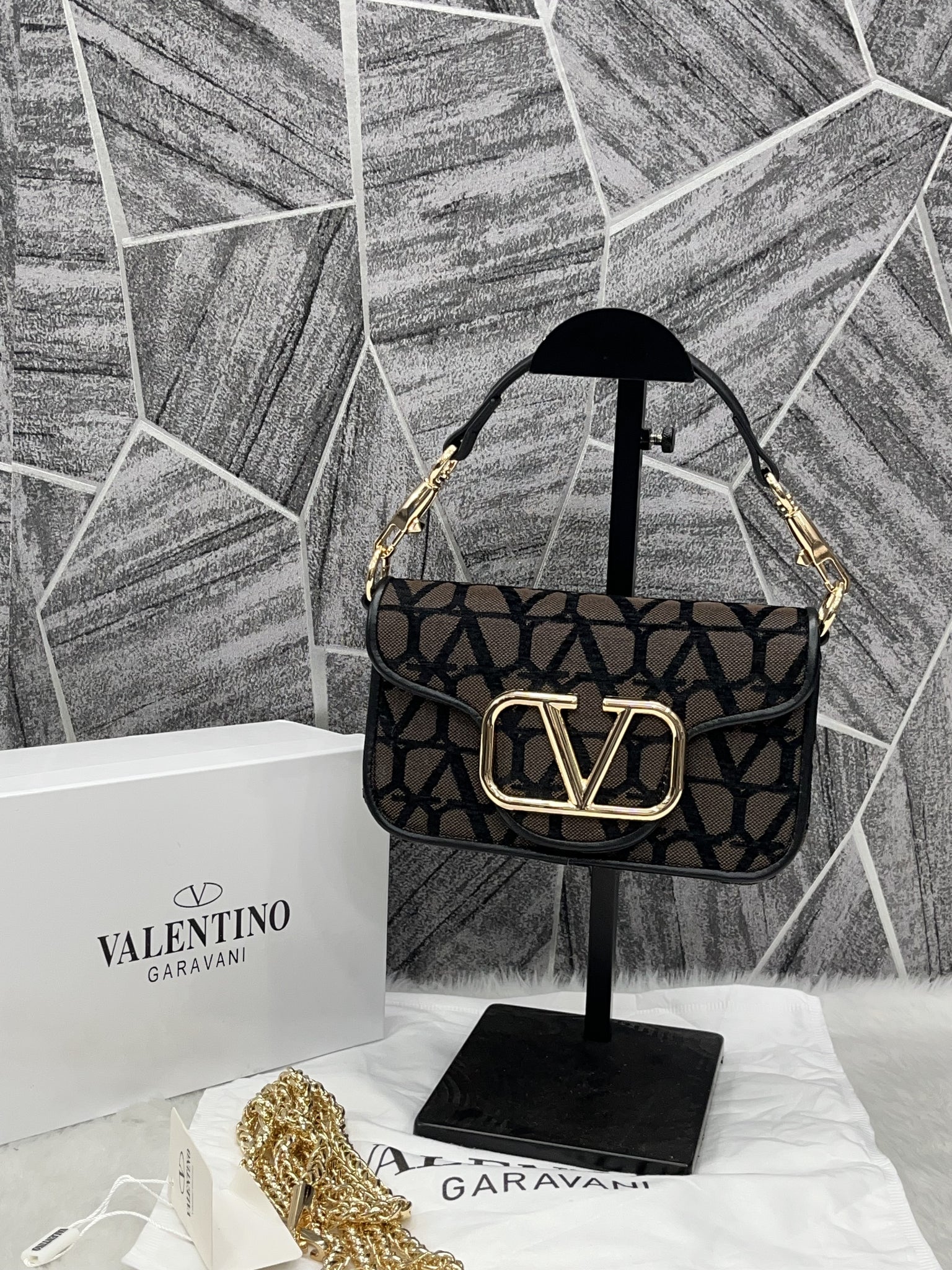 Valentino V Lock Coffee Small Shoulder Bag