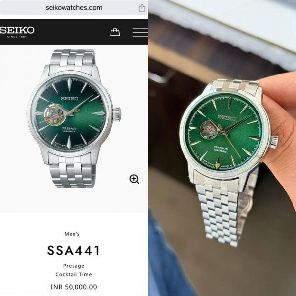 Seiko Presage Classic Open Heart Silver Green