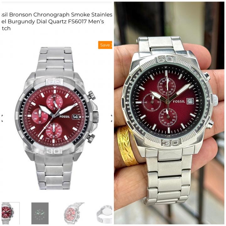 Fossil Bronson Mens Silver Maroon