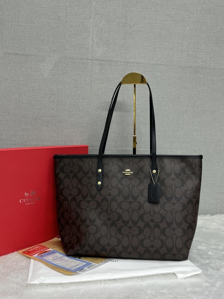 Coach 04 City Tote Zip Closer Tote Dark Brown