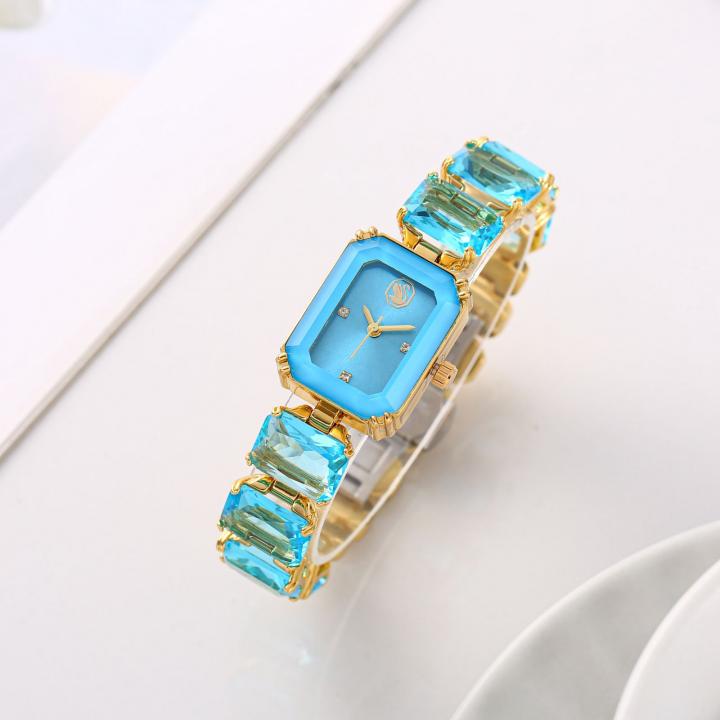 Swarovski Octagon Gold Blue Gems
