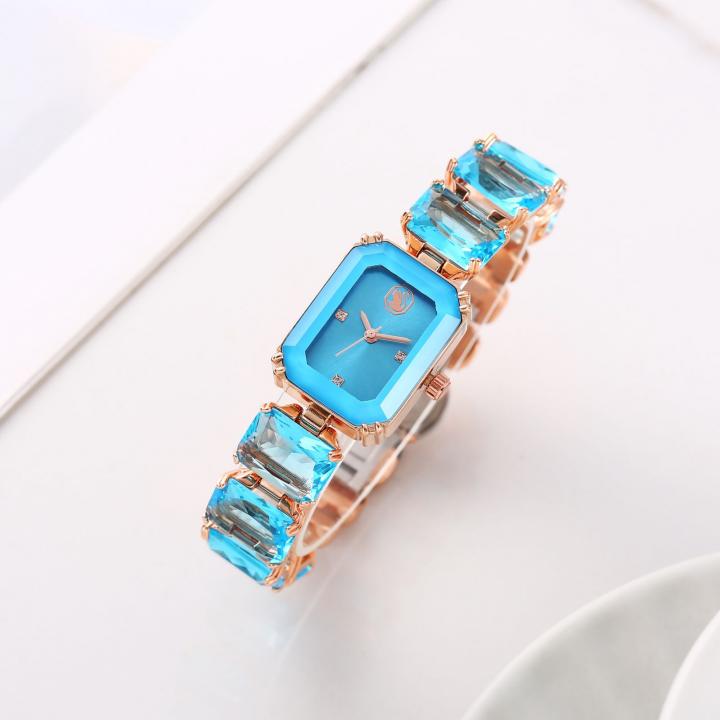 Swarovski Octagon Rose Gold Blue Gems