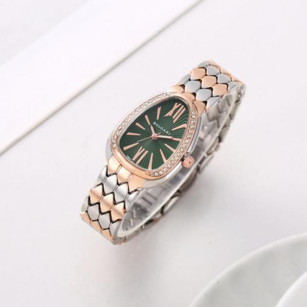 Bvlgari Silver Gold Chain With Green Dial