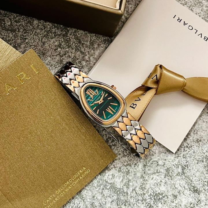 Bvlgari Silver Gold Chain With Green Dial