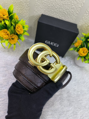 Gucci GG Gold Black Belt G166