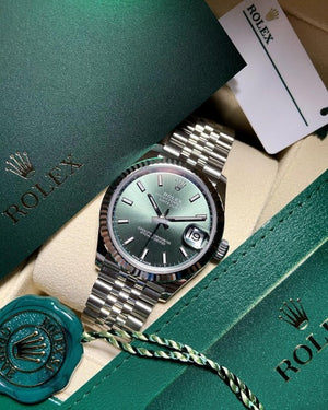 Rolex Date Just Silver With Haze Green